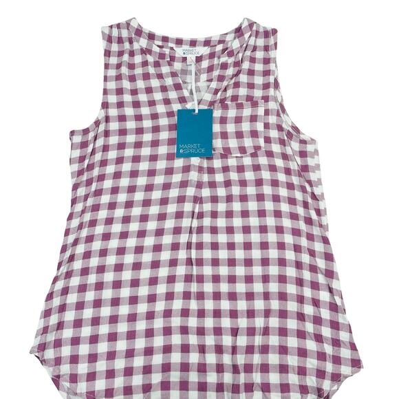 NWT MARKET & SPRUCE Women's Split Neck Sleeveless Gingham Print Top Sz Medium - Picture 5 of 7